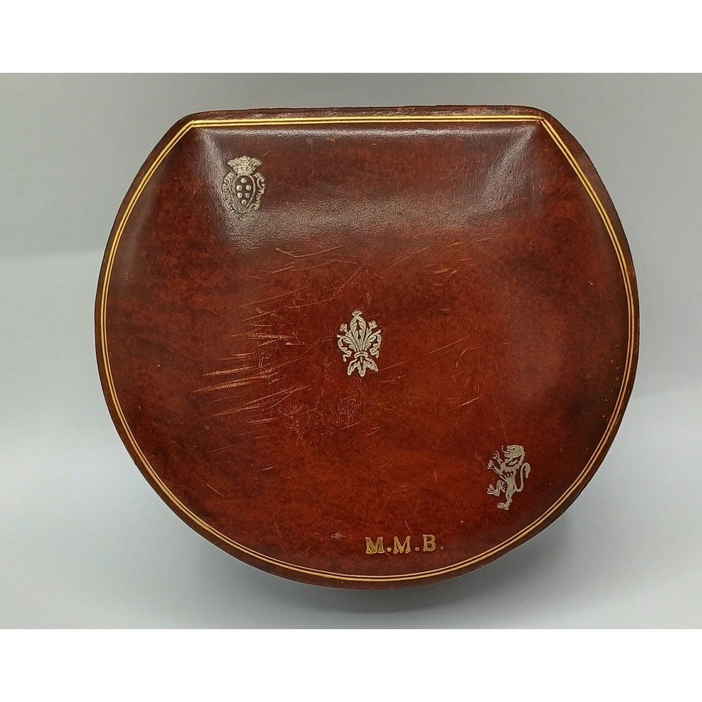 1940's-1950's 6" Tooled Genuine Leather Florence Italy Gold Trimmed Jewelry Box